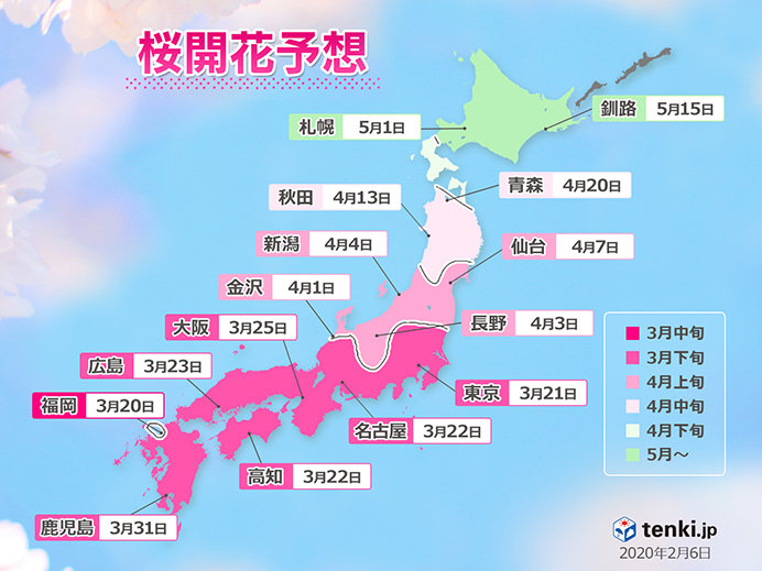 2020 日本櫻花 2020 大阪櫻花 2020 東京櫻花 2020 九州櫻花 2020 福岡櫻花 2020 鹿兒島櫻花 2020 名古屋櫻花 2020 北海道櫻花 2020 櫻花預測 2020